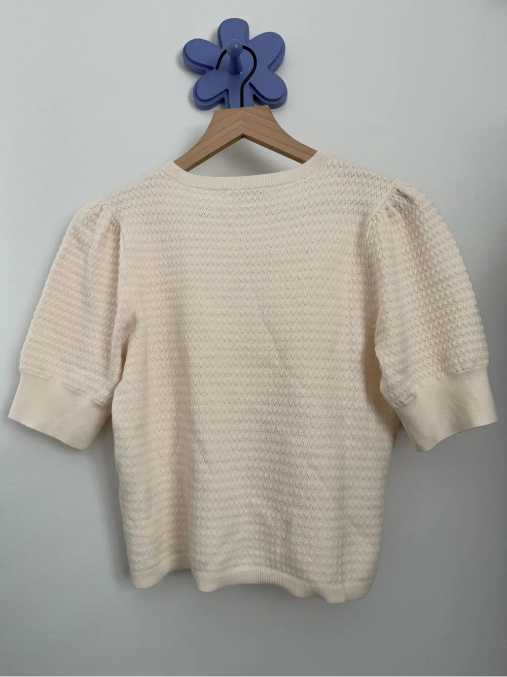 Madewell Small Puff Sleeve Merino Wool & Silk Sweater Ivory Office Work Fall